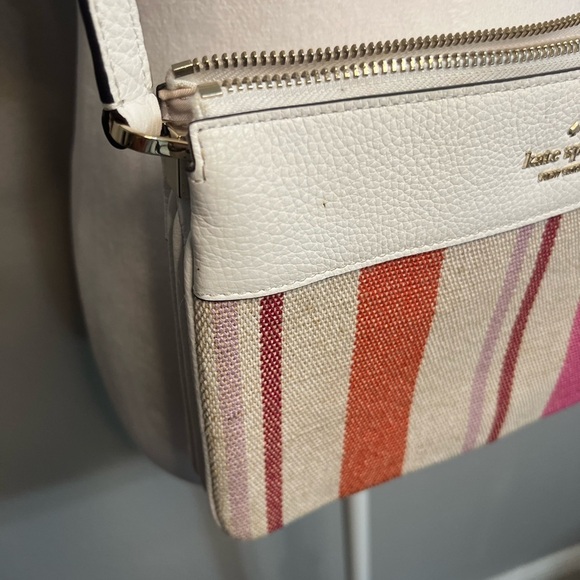 Kate Spade Leila Striped Canvas Triple
Gusset Crossbody White Pink red stripes - Picture 14 of 16